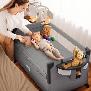 Bedside Bassinet Baby Bed 7 in 1 Versatile Pack and Play with Bassinet | Cunas para Bebes | Bassinet Bedside Sleeper, Perfect for Travel, Outdoors, Changing Table, Storage Mosquite Net