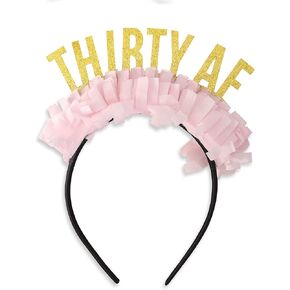 Thirty AF Party Headband - 30 th Birthday Tiara, Pink Tassel Paper Headgear, Thirty Birthday Party Decoration, Glitter Headwear Favor Gift For Her, Cheers To 30 Years Party Supplies