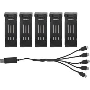 Drone Battery and Charger Cable Combo Set, 3.7V 1200mAH Lithium Battery with 5 in 1 Charger Cable for E58 L800 JY019 RC Quadcopter Spare Part