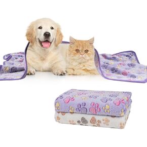 Dono 1 Pack 2 Dog Blankets Soft Fluffy Cute Paw Pattern Fleece Pet Blanket Warm Sleep Mat Cute Print Design Puppy Kitten Blanket Doggy Mat Paw Print for Animals