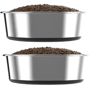5mm Thick Stainless Steel Dog Bowls, Non-Slip with Silicone Base Cat Dishes, 2 Cups Food Grade BPA Free, Less Sliding, Premium Water and Food Pat Bowls for Cat and Dog, Easy to Clean, 2 Pack