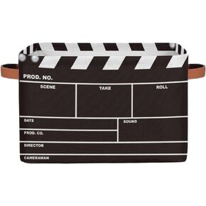 Movie Clapper Board Large Storage Bin Collapsible Storage Basket with Handles,Film Theme Laundry Basket Hamper Organizer Foldable Storage Box for Toys Bedroom Kids Room Nursery Dorm Set of 1