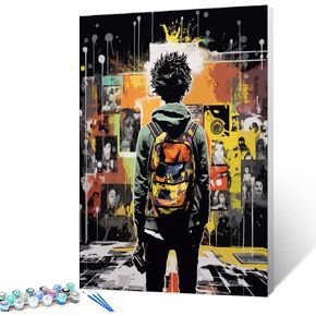 Banksy Street Graffiti Oil Painting Paint by Number Kits 16 x 20 inch Canvas DIY Oil Painting for Kids Students Adults Beginner with Brushes and Acrylic Pigment Home Wall Art Decor Artwork (Frameless)