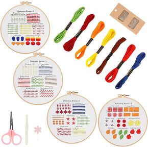 ROPCIA 4 Set Embroidery kit for Beginners with Embroidery Patterns, Needlepoint Kits for Beginners, Beginner Embroidery kit for Adults, Ideal Hand Embroidery kit to Learn