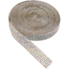 6 Rows 3 Yards Self Adhesive Bling Gemstone Sticker Rhinestone Roll DIY Diamond Ribbon Stickers with 2 mm Rhinestones for DIY Arts Crafts,Wedding Party,Car Phone Decoration (Silver)