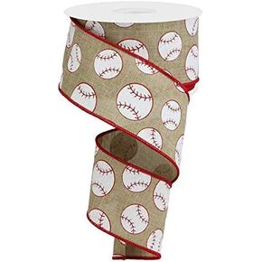 Sports Glitter Wired Ribbon - 10 Yards (Baseball, Light Beige, 2.5")