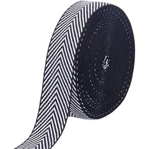 PH PandaHall 9.6 Yard Craft Striped Ribbon 1" Wide Polyester Ribbon Black White Striped Cotton Webbing Twill Tape Ribbon Herringbone Ribbon for Backpacks Handbag Garment Belt Hats Home Decor