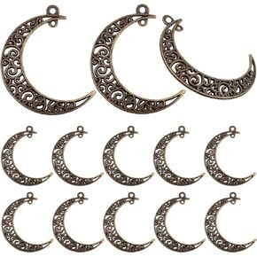 40pcs Hollow Moon Charms Luna Crescent Symbol Pendants Tibetan Alloy Filigree Celestial Charms for DIY Earrings Necklace Bracelet Jewelry Making, Antique Bronze