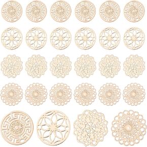 CHGCRAFT 96Pcs 4 Style Brass Filigree Flat Round Charms Connectors Links Golded Hollow Flower Charms Filigree Pendant for DIY Bracelet Earring Necklace Jewelry Making