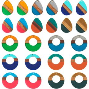 Beadthoven Resin Wood Charms DIY Earring Pendants Multicolor Teardrop Triangle Round Circle Rhombus Rectangle Bar Wooden Pendants for DIY Statement Jewelry Making Bohemian Boho Earrings Necklace Women