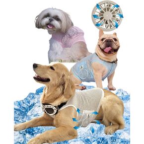 Cool Dog Dog Cooling Vest, Wearble Fan for Dogs, Lightweight Cooling Vest for Dogs, Air Conditioned Clothing Cool Touch [White/7L]