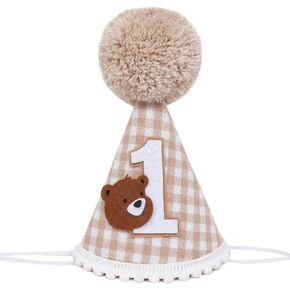 Agkvw Teddy Bear 1st Birthday Hat - Little Bear 1st Birthday Decoration for Boys, One Happy Camper Birthday Crown, Woodland 1st Birthday Decor, Beary 1st Birthday Decoration