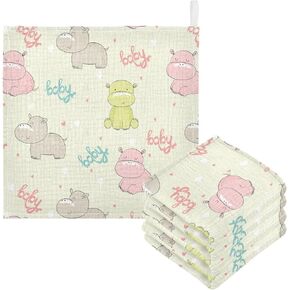 vvfelixl Baby Washcloths Cotton Cute Hippo Baby Muslin Washcloths Soft Baby Face Towel for Newborn Infants Baby Wipes, 11.8 X 11.8 Inch, 3 Pack Beige