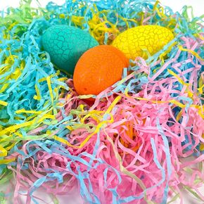QLINLEAF 1LB Easter Colorful Grass Raffia Grass Large Pack Recyclable Shred Paper for Easter Gift Basket Filler Easter Party Decoration Wedding Birthday Wrapping Basket Filling