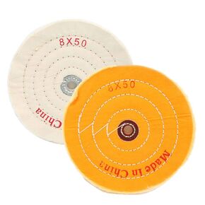 8 inch Buffing Wheel Cotton Pad Set, 50 Ply Cloth Cotton Extra Thick Polishing Wheels with 1/2" Arbor Hole, for Bench Grinder Tool, White and Yellow, 2 Pack