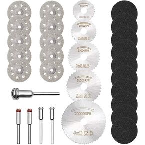 Cutting Wheel Set 30 PCS Fiberglass Reinforced for Rotary Tools Compatible with Dremel 426 Saw Blade 1/8’’ Shank Diamond Cut Off Discs HSS Circular Saw Blades with Mandrels