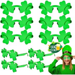 10 Pairs St. Patrick's Day Shamrock Sunglasses, Green Four Leaf Clover Glasses Eyeglasses, Lucky Plastic Shades Eyewear Accessories for St. Patricks Party Props, Party Favor Supplies