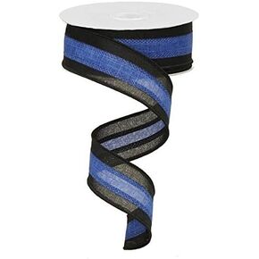 Craig Bachman 1.5" Police Support Ribbon: Black & Blue (10 Yards) - Craft Floral Arrangement Gift Wrapping Wired Edge