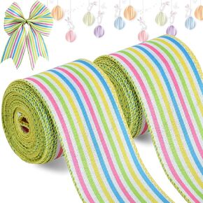 TONIFUL Easter Lovely Bunny Ribbon 2-1/2 Inch 10 Yards Easter Wired Burlap Ribbon for Handmade Crafts, Wreaths and Gift Wrapping, Bows Making, Basket Decor, Easter Day Decoration