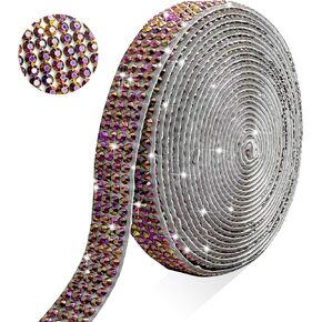 Self Adhesive Black AB Rhinestone Ribbon Crystal Strips,Bling Christmas Resin Rhinestone Diamond Sticker for DIY Crafts,Wedding,Halloween Christmas Party(4 Rows of 3 Yards,Black AB)