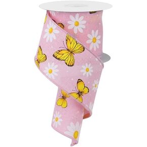 Craig Bachman 2.5" Butterfly Daisy on Royal Ribbon: 10 Yards (2.5 Inch, Bright Green) - Floral Arrangement Spring Gift Wrapping Craft Ribbon