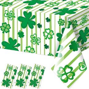 FANCY LAND Shamrock Tablecloths 3 Pack St. Patrick’s Day Plastic Party Decoration 54 X 108 Disposable Table Cover Green