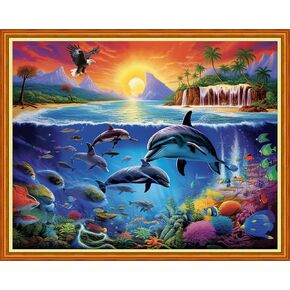 Dooxvey Cross Stitch Kits for Adults Beginners,Full Range of Cross-Stitch Stamped Kits Needlepoint Kits for Beginners Embroidery Kits 11CT Cross Stitch Patterns-Hummingbird Couple 18x18 inch