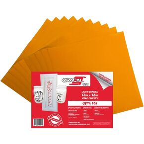 (10 Sheets) Oracal 651 Light Orange Adhesive Craft Vinyl for Cricut, Silhouette, Cameo, Craft Cutters, Printers, and Decals - 12" x 12" - Gloss Finish - Outdoor and Permanent