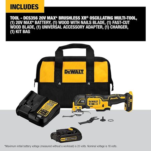 DEWALT 20V MAX XR Cordless Multi Tool, Brushless Motor, 3-Speeds, Oscillating, 6 Piece, Wood Cutting Blade, Wood/Metal Blade, Universal Accessory Adaptor, (DCS356C1 +) with Kwalicable Cleaning Cloth in Saudi Arabia
