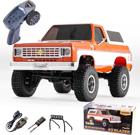 EAZYRC X FMS FCX24S 1/24 Chevy K5 S Blazer 1976s RC Rock Crawler 4x4 RTR Black, with Lisense RC Truck, 4WD 5Km+ 2-Speed Transmission,RC Car for Gift in Saudi Arabia