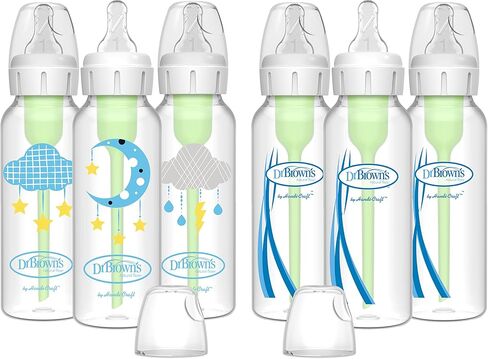 Dr. Brown’s Natural Flow® Anti-Colic Options+™ Narrow Baby Bottles 8 oz/250 mL, with Level 1 Slow Flow Nipple, 6 Pack, 0m+ Moon/Clouds Gift Set in Kuwait