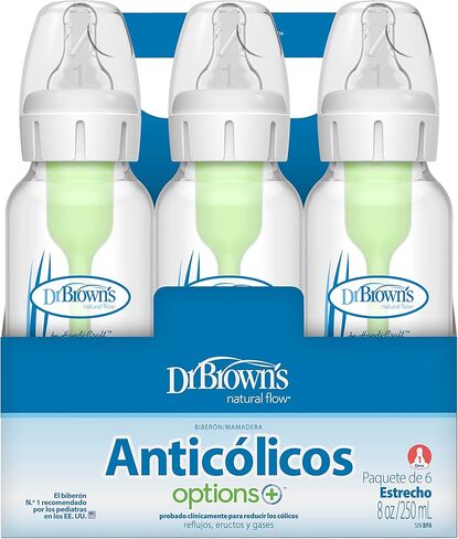 Dr. Brown’s Natural Flow® Anti-Colic Options+™ Narrow Baby Bottles 8 oz/250 mL, with Level 1 Slow Flow Nipple, 6 Pack, 0m+ Moon/Clouds Gift Set in Kuwait