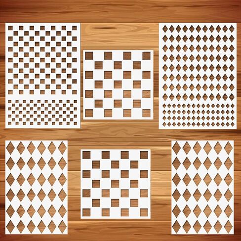 3 قطع استنسل الشطرنج استنسل مربع الشكل و3 قطع استنسل هارليكوين استنسل الماس قوالب بلاستيكية مايلر قابلة لإعادة الاستخدام للرسم على الحائط ووسائد خزانة خشبية وبطاقة ديكور المنزل in Kuwait