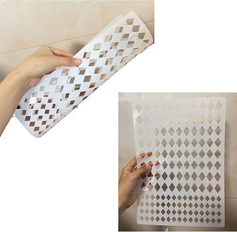 3 قطع استنسل الشطرنج استنسل مربع الشكل و3 قطع استنسل هارليكوين استنسل الماس قوالب بلاستيكية مايلر قابلة لإعادة الاستخدام للرسم على الحائط ووسائد خزانة خشبية وبطاقة ديكور المنزل in Kuwait