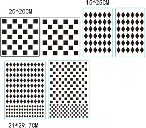 3 قطع استنسل الشطرنج استنسل مربع الشكل و3 قطع استنسل هارليكوين استنسل الماس قوالب بلاستيكية مايلر قابلة لإعادة الاستخدام للرسم على الحائط ووسائد خزانة خشبية وبطاقة ديكور المنزل in Kuwait