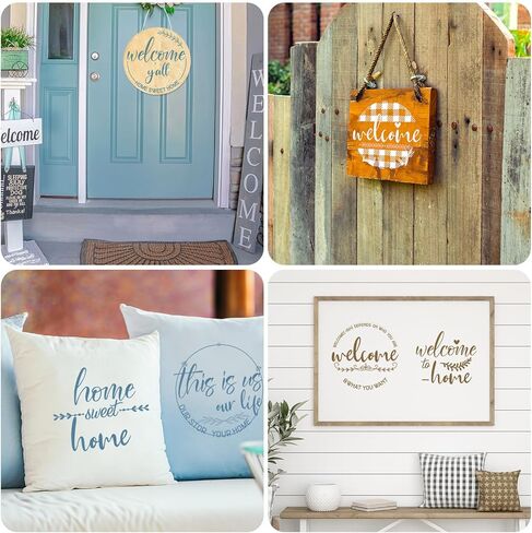 Kigley 16 Pcs Welcome Stencils for Painting on Wood 12" Large Hello Summer Themed Stencil Round Welcome Letters Stencils Templates Farmhouse Paint Stencil for Wood Door Hanger Sign Reusable(Welcome) in Saudi Arabia