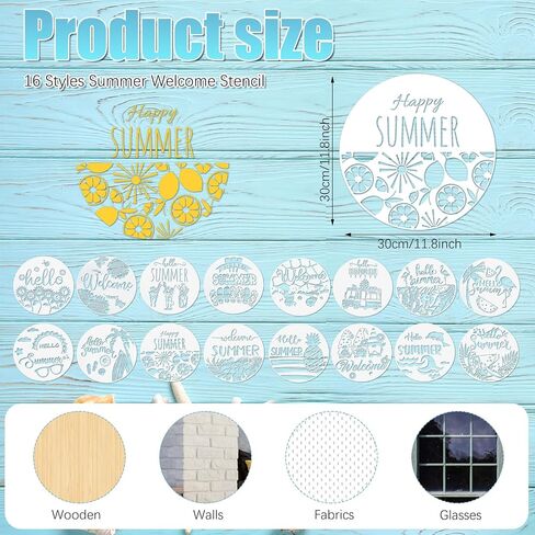 Kigley 16 Pcs Welcome Stencils for Painting on Wood 12" Large Hello Summer Themed Stencil Round Welcome Letters Stencils Templates Farmhouse Paint Stencil for Wood Door Hanger Sign Reusable(Welcome) in Saudi Arabia