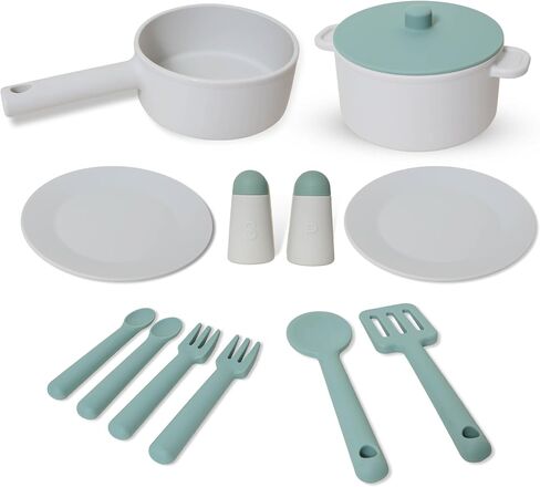 BubsN'Bubbly13 Piece Silicone Kids Kitchen Set, Pretend Play Kitchen Set, Play Kitchen Accessories, Montesorri Cooking Toys for Girls and Boys, Kitchen Playset for Children Toddler (Beige and Cream) in Saudi Arabia
