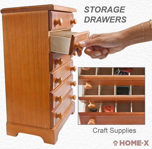 منظم Home-X ذو 6 أدراج للخياطة، أو بكرات الخيوط، أو لوازم الحرف اليدوية، أو المكياج، أو المجوهرات، خشب بلمسة نهائية من الكرز، 43.18 سم طول × 15.24 سم عرض × 27.94 سم ارتفاع in Saudi Arabia