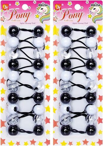 20 Pcs Hair Ties 20mm Ball Bubble Ponytail Holders Colorful Clear Assorted Elastic Accessories for Kids Children Girls Women All Ages (Black/White/Clear/Red Assorted) in Saudi Arabia