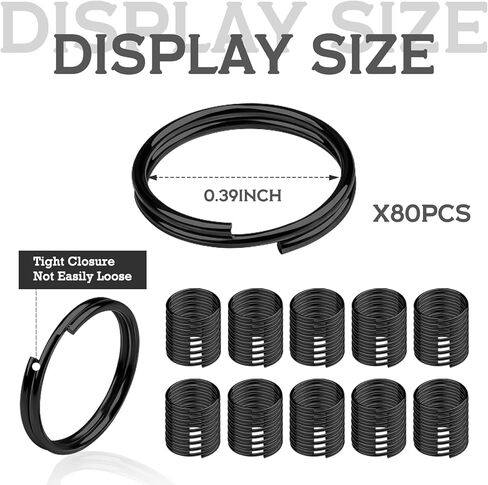 80 Pcs Black Mini Split Rings, Metal Small Key Rings Stainless Steel Split Rings for Keychain Connector, Dog Tags, Crafts (10mm) in Kuwait