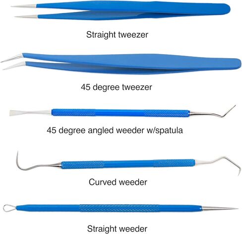 مجموعة أدوات إزالة الأعشاب الضارة المصنوعة من الفينيل من تويكسي كرافت، مجموعة مكونة من 5 قطع مع علبة معدنية، تتضمن أعواد إزالة الأعشاب الدقيقة من الفولاذ المقاوم للصدأ، وملقط، وملعقة لفينيل نقل الحرارة، وصناعة ورق لاصق HTV (أزرق) in Kuwait