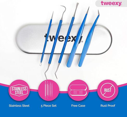 مجموعة أدوات إزالة الأعشاب الضارة المصنوعة من الفينيل من تويكسي كرافت، مجموعة مكونة من 5 قطع مع علبة معدنية، تتضمن أعواد إزالة الأعشاب الدقيقة من الفولاذ المقاوم للصدأ، وملقط، وملعقة لفينيل نقل الحرارة، وصناعة ورق لاصق HTV (أزرق) in Kuwait