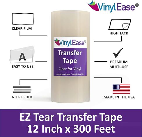 لفة مقاس 12 بوصة × 300 قدم من شريط النقل EZ Tear مع لاصق مسطح متوسط ​​الحجم. شريط تطبيق أمريكي الصنع لقطاعات الحرف اليدوية وصانعي اللافتات. V0823 in Kuwait