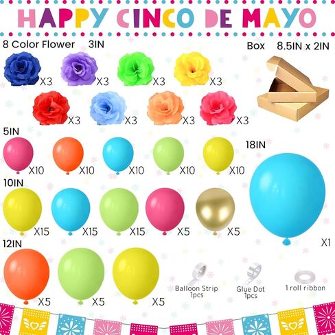 SNLN 148 قطعة من ديكورات الحفلات المكسيكية، لوازم أعياد الميلاد، بالونات العيد، مجموعة قوس إكليل مع زهرة وهمية، أطفال في سن المراهقة البالغين المكسيكيين ديكورات الحفلات سينكو دي مايو فييستا in Kuwait
