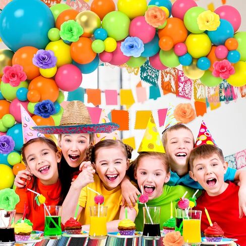 SNLN 148 قطعة من ديكورات الحفلات المكسيكية، لوازم أعياد الميلاد، بالونات العيد، مجموعة قوس إكليل مع زهرة وهمية، أطفال في سن المراهقة البالغين المكسيكيين ديكورات الحفلات سينكو دي مايو فييستا in Kuwait