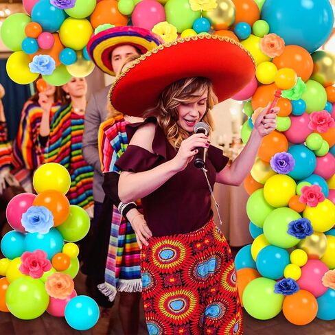 SNLN 148 قطعة من ديكورات الحفلات المكسيكية، لوازم أعياد الميلاد، بالونات العيد، مجموعة قوس إكليل مع زهرة وهمية، أطفال في سن المراهقة البالغين المكسيكيين ديكورات الحفلات سينكو دي مايو فييستا in Kuwait