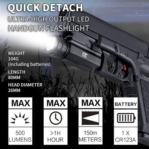 Handgun Light Picatinny Rail Mount + Pistol Holster Combo Fits Pistols,Shotguns,Rifles with 500 Lumens, Quick Mount Without Tools Gun Accessories Pistol Light in Saudi Arabia