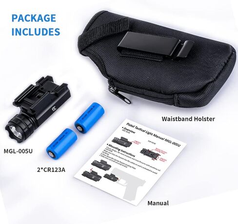 Handgun Light Picatinny Rail Mount + Pistol Holster Combo Fits Pistols,Shotguns,Rifles with 500 Lumens, Quick Mount Without Tools Gun Accessories Pistol Light in Saudi Arabia