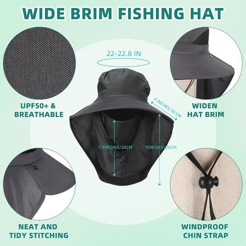 Cuffbow 4 Pcs Mens Outdoor Wide Brim Fishing Hat with Face Cover and Neck Flap, Sun Protection Cap UPF 50+ Fisherman Hat for Women Garden Camping Hiking in Saudi Arabia